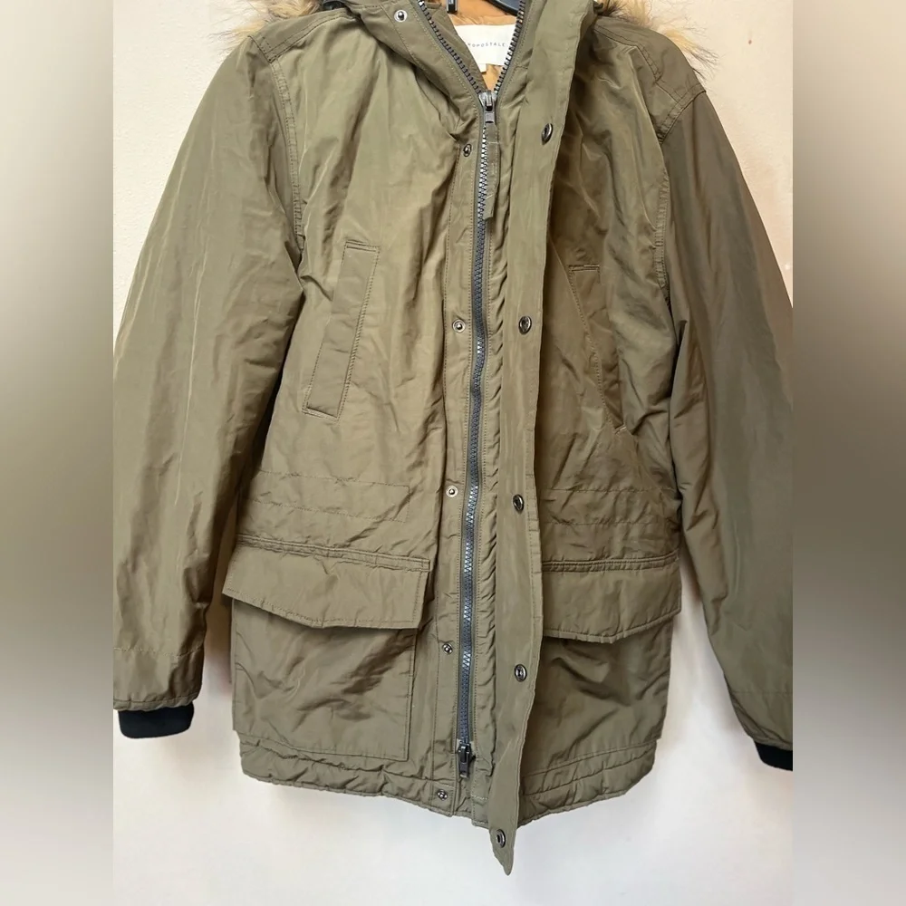 Aeropostale XS Olive Parka Gorpcore Granola Faux Fur Utility Jacket